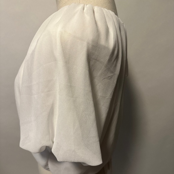 Hyfve White Puff Sleeve Top  Back Tie Cropped Blouse Large New - Picture 2 of 3